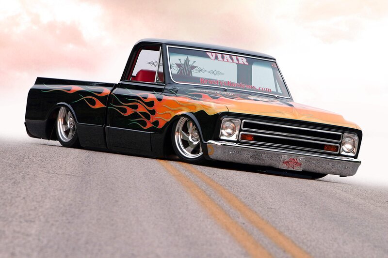 Custom Flame-painted Truck — Black, Dramatic, Sunset