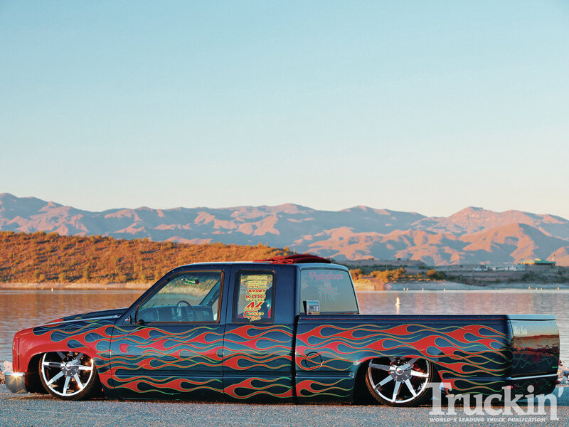 Custom Flame-painted Truck — Black, Serene