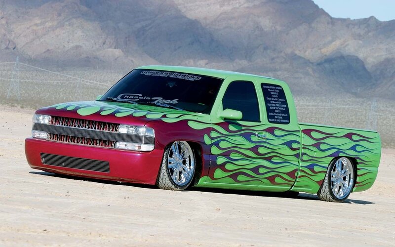 Custom Flame-painted Truck — Green