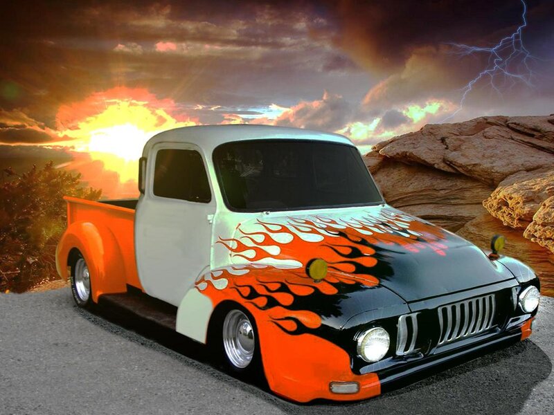 Custom Flame-painted Truck — Orange, Dramatic