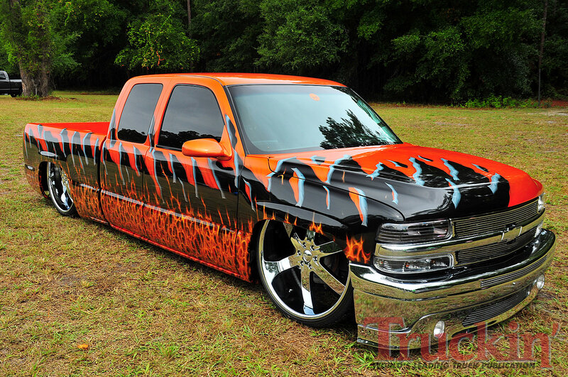 Custom Flame-painted Truck — Orange, Showcasing