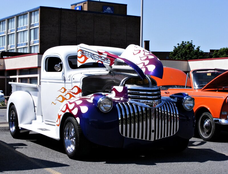 Custom Flame-painted Truck — White