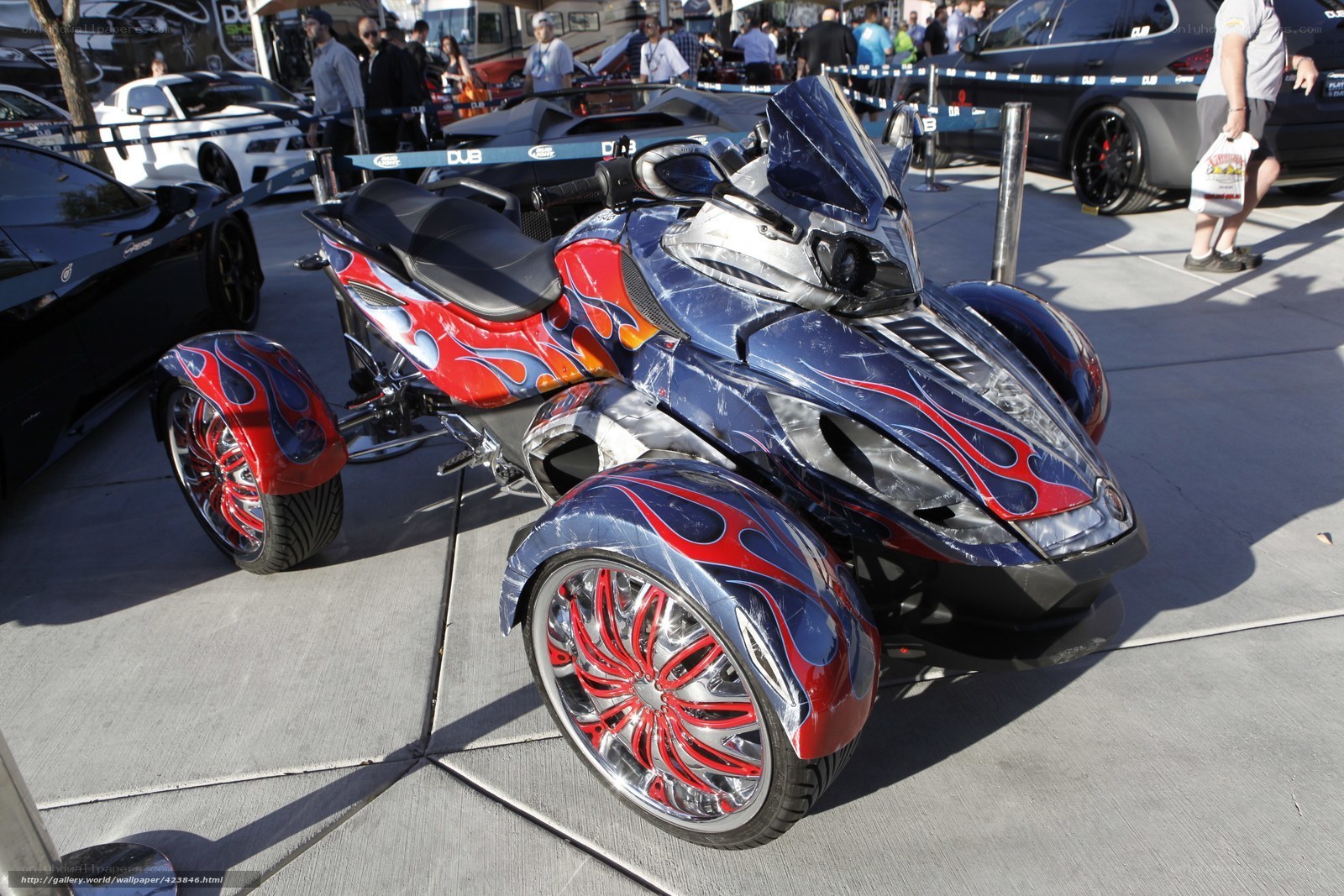 Custom flame trike at car show