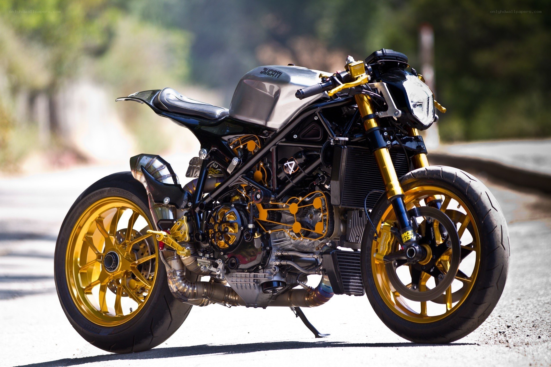 Custom gold and silver motorcycle