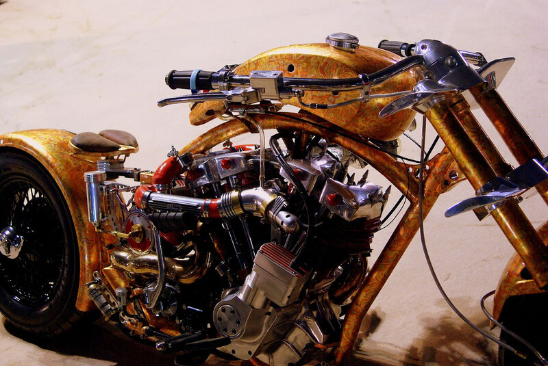 custom gold chopper motorcycle