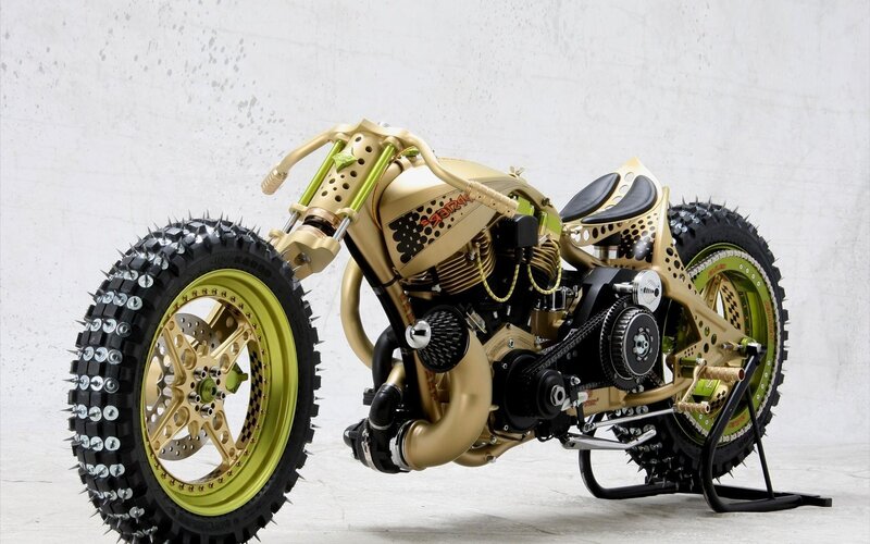Custom Gold Motorcycle — Dramatic, Photograph