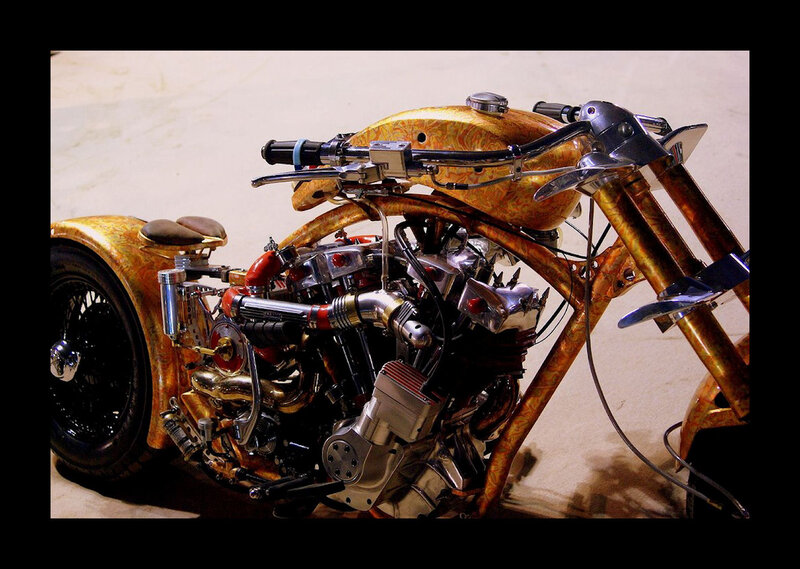Custom Gold Motorcycle — Dramatic