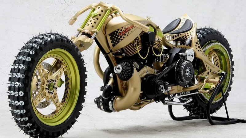 Custom Gold Motorcycle — Mechanical, Photograph