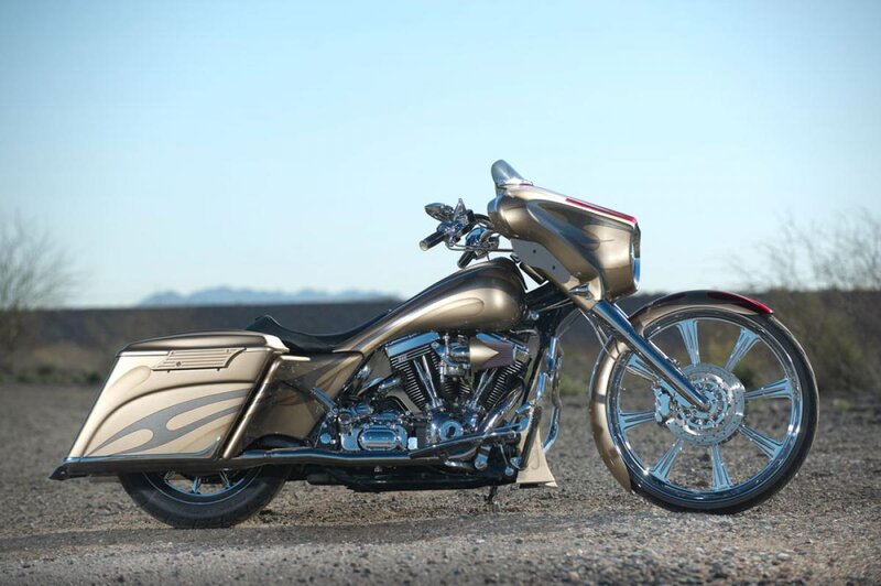 Custom Gold Motorcycle — Serene, Afternoon