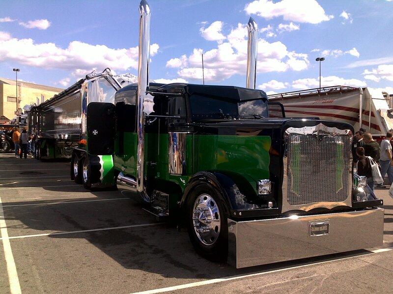Custom green and black semi-truck