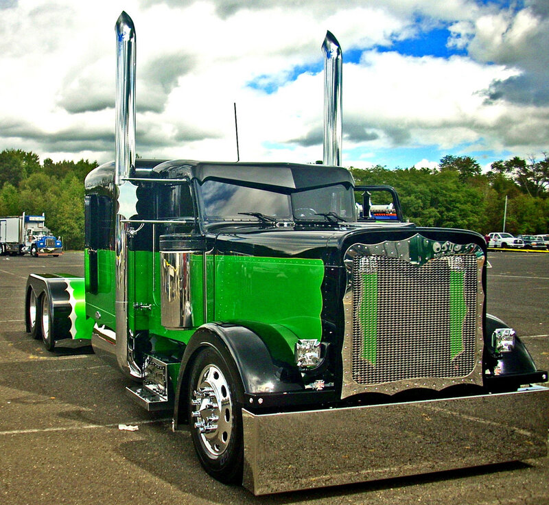 Custom Green and Black Semi-truck — Dramatic