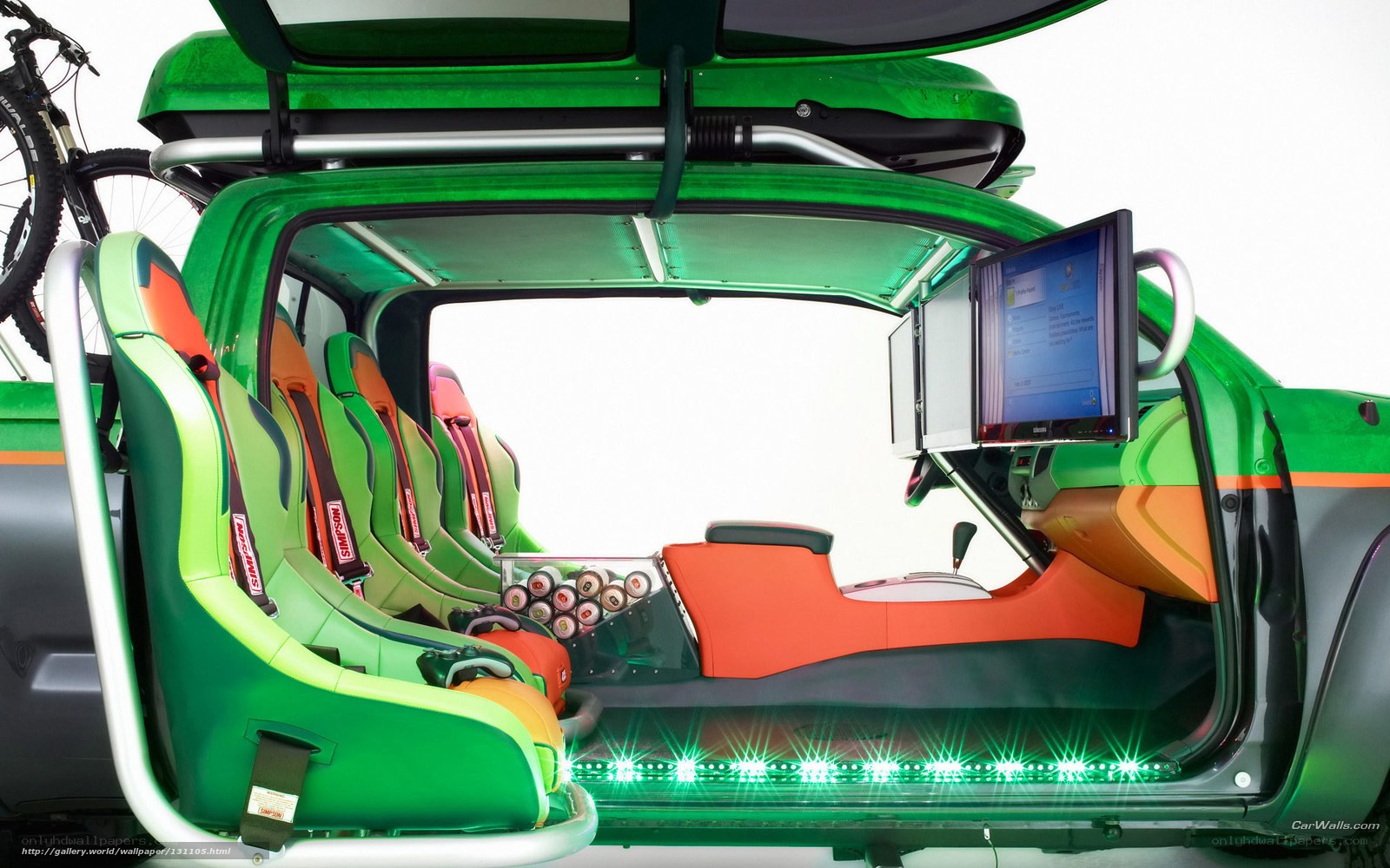 Custom green and orange car interior