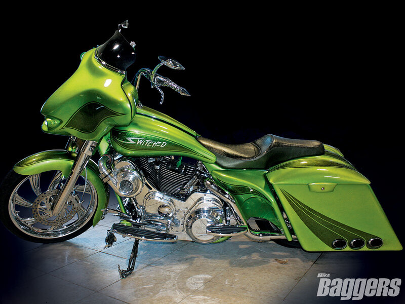 Custom green chopper motorcycle