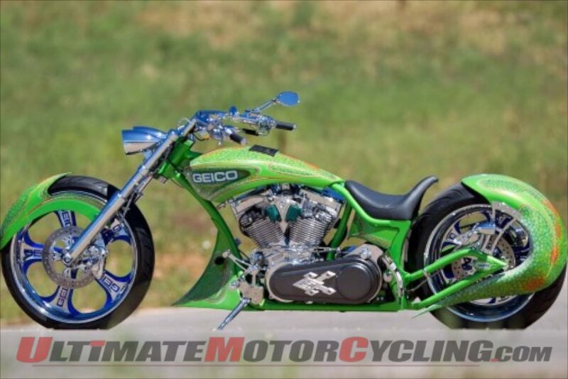 Custom Green Chopper Motorcycle — Calm, Afternoon, Photograph