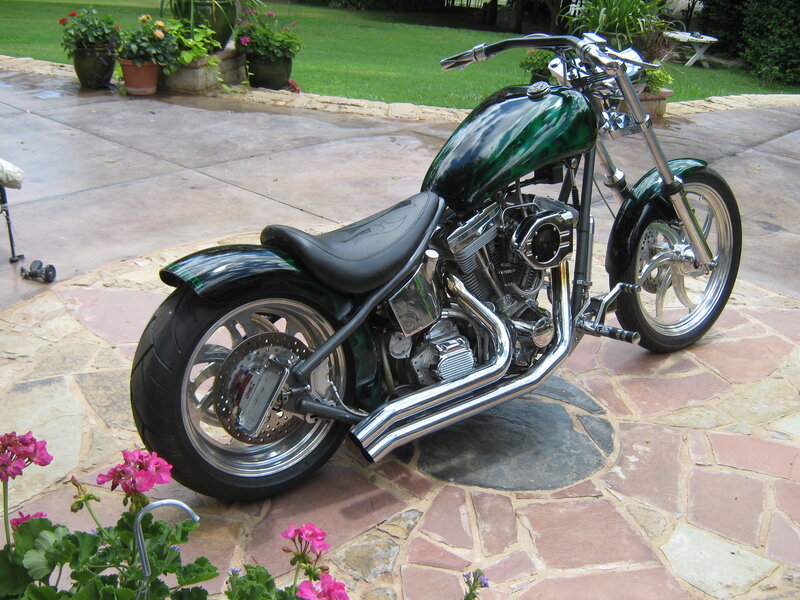 Custom Green Chopper Motorcycle — Calm