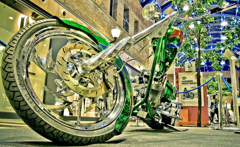 Custom Green Chopper Motorcycle — Dramatic