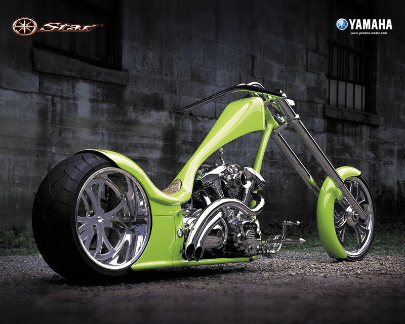 Custom Green Chopper Motorcycle — Lime Green