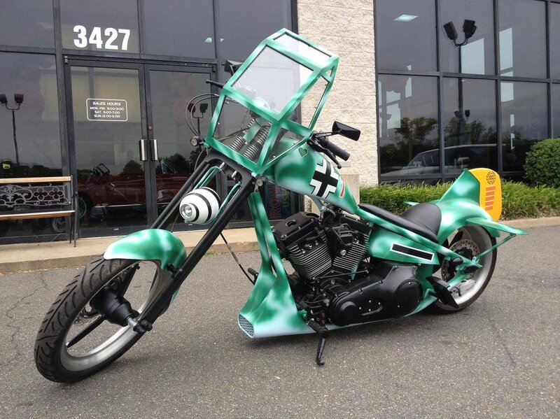 Custom Green Chopper Motorcycle — Neutral, Afternoon