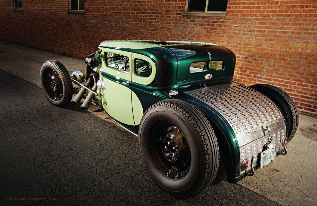 Custom green hot rod car