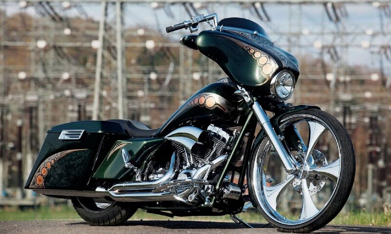 Custom Green Motorcycle — Calm, Afternoon, Photograph