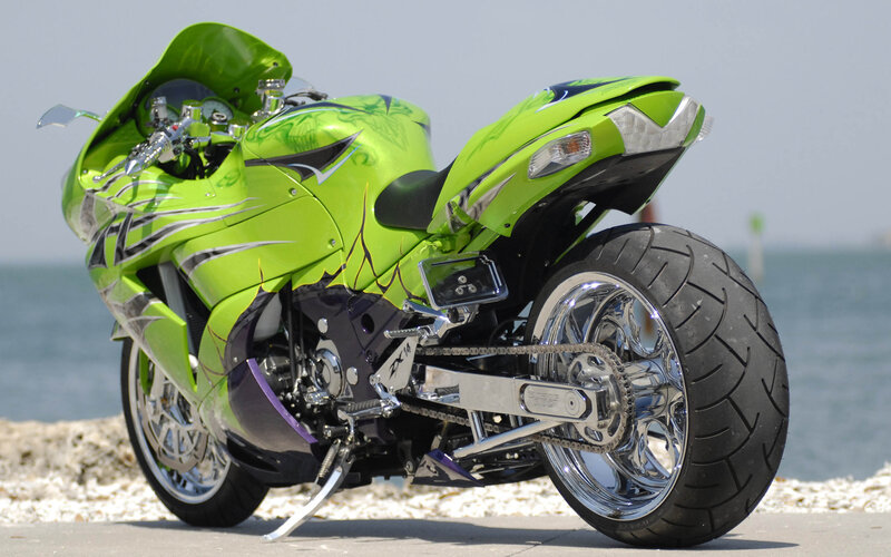 Custom Green Motorcycle — Calm, Afternoon