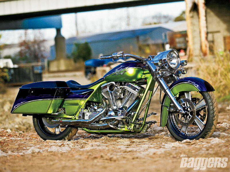 Custom Green Motorcycle — Dramatic, Afternoon