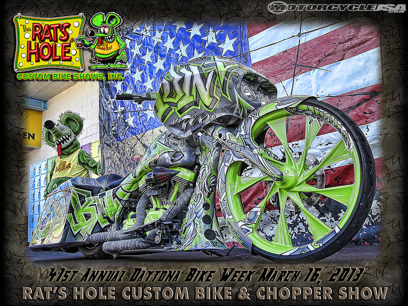 Custom Green Motorcycle — Dramatic, Photograph, American Flag