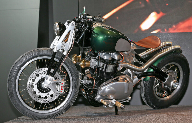 Custom Green Motorcycle — Dramatic, Photograph, Brown Seat
