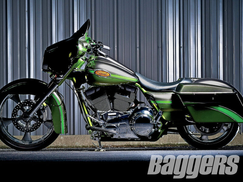 Custom Green Motorcycle — Dramatic, Photograph