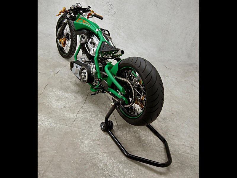 Custom Green Motorcycle — Neutral, Photograph, Concrete Floor