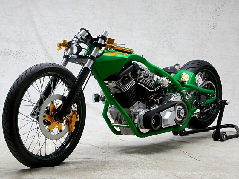Custom Green Motorcycle — Neutral, Photograph, Engine