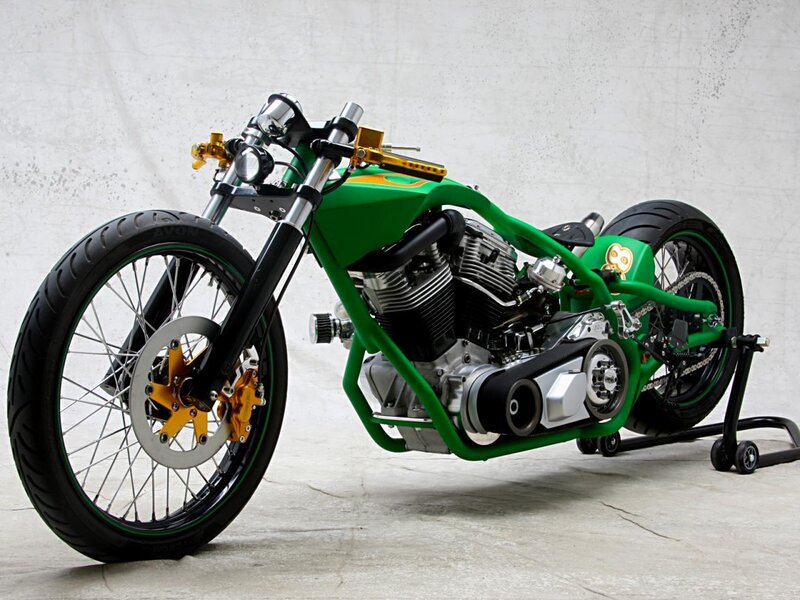 Custom Green Motorcycle — Neutral, Photograph, Engine, Wheel