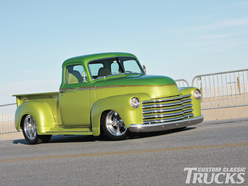Custom Green Pickup Truck — Calm, Afternoon, Photograph