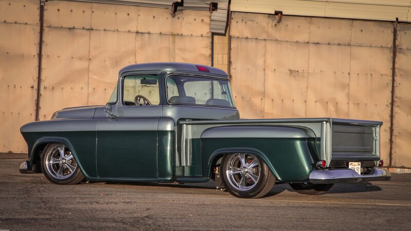 Custom Green Pickup Truck — Dramatic, Sunset, Photograph, Metal Wall
