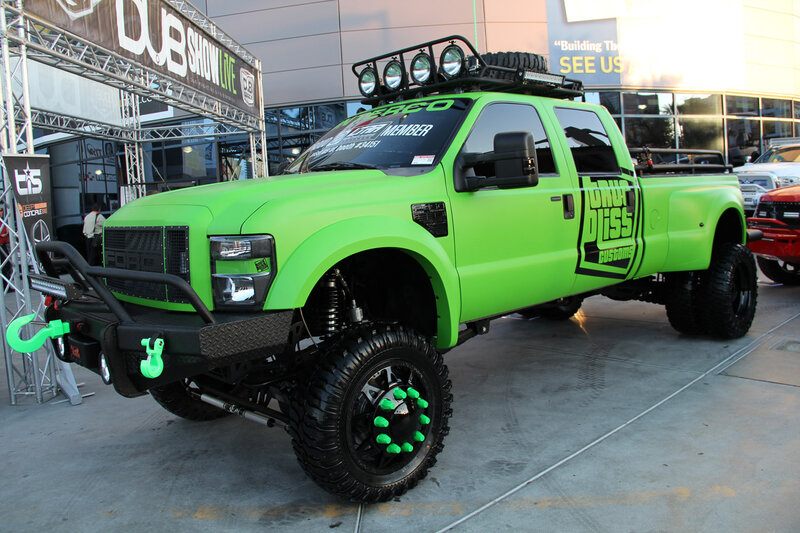 Custom Green Pickup Truck — Dramatic, Sunset