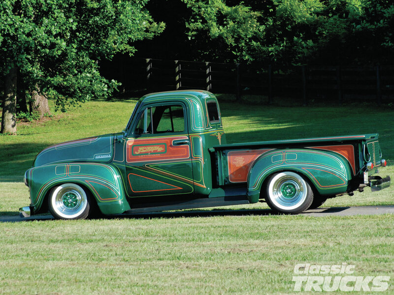 Custom Green Pickup Truck — Serene, Afternoon