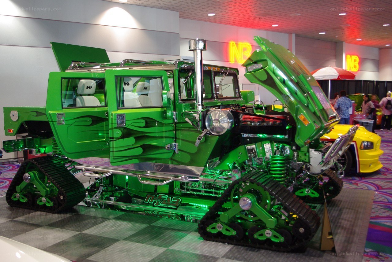 Custom green tracked vehicle