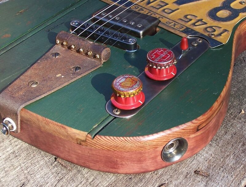 custom guitar with bottle caps