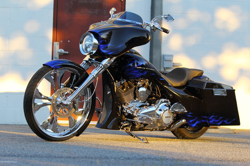 Custom Harley-davidson Motorcycle — Black, Dramatic, Sunset