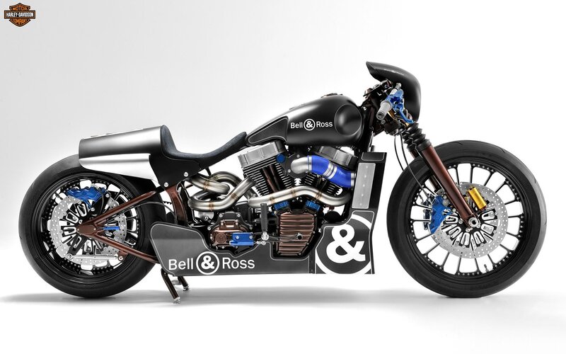 Custom Harley-davidson Motorcycle — Black, Neutral, Photograph, Bell & Ross, Carbon Fiber