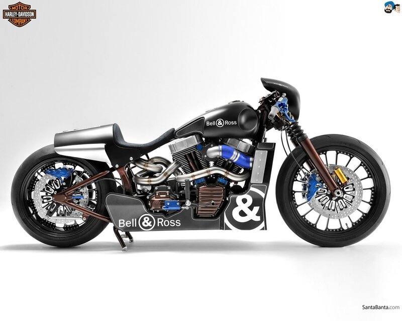 Custom Harley-davidson Motorcycle — Black, Neutral, Photograph, Bell & Ross