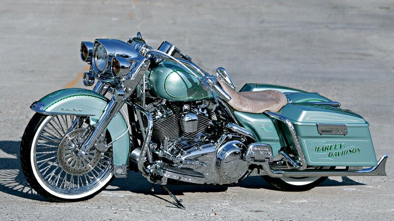 Custom Harley-davidson Motorcycle — Green, Calm, Afternoon