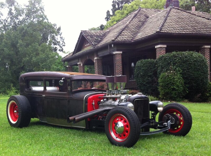 Custom Hot Rod Car — Black, Calm, Afternoon, Photograph, House