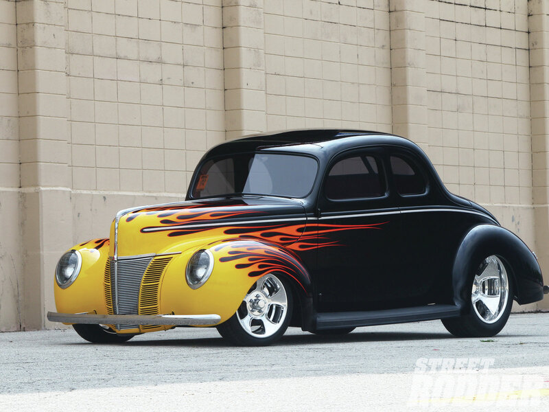 Custom Hot Rod Car — Black, Dramatic, Afternoon, Photograph, Flame Decals