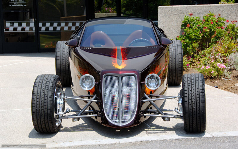 Custom Hot Rod Car — Black, Dramatic, Afternoon