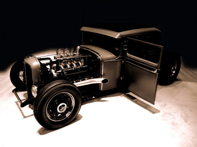 Custom Hot Rod Car — Black, Dramatic, Photograph, Engine