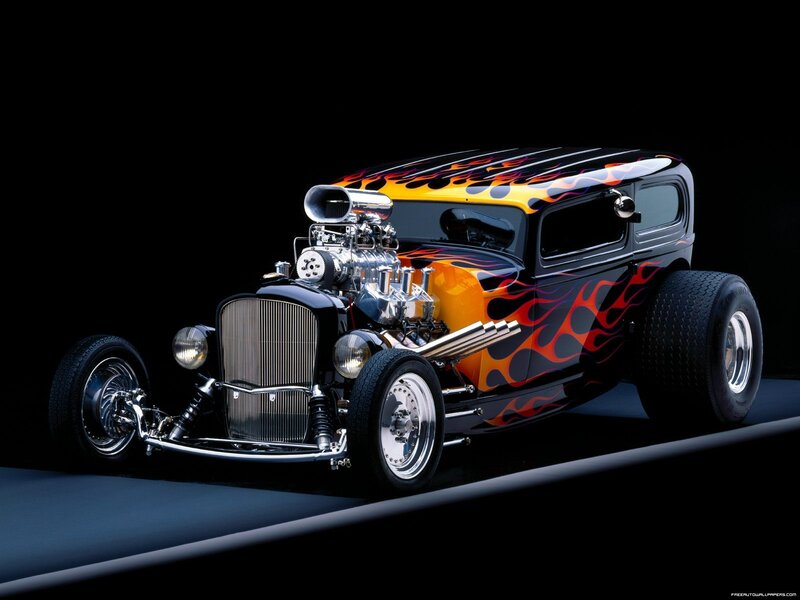 Custom Hot Rod Car — Black, Dramatic, Photograph, Flame Paint