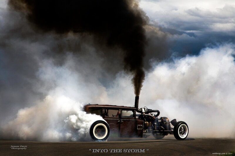 Custom Hot Rod Car — Black, Dramatic, Photograph, Smoke, Exhaust Pipe