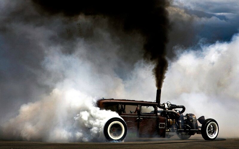 Custom Hot Rod Car — Black, Dramatic, Photograph, Smoke