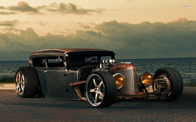 Custom Hot Rod Car — Black, Dramatic, Sunset, Photograph